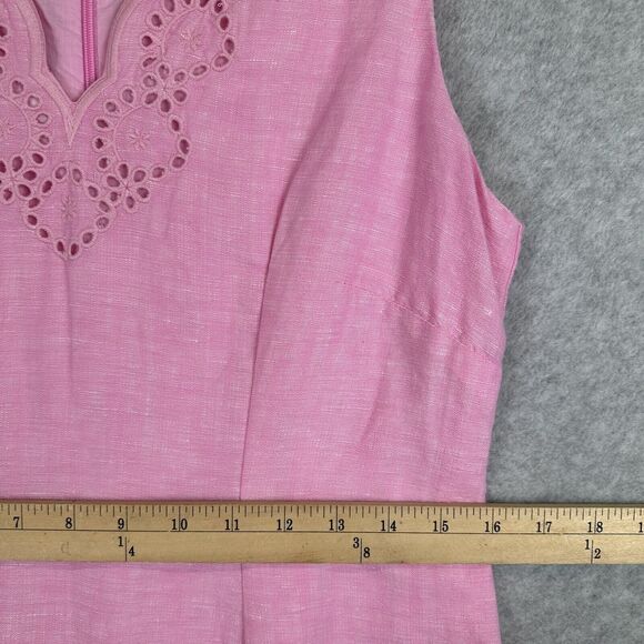 Talbot Linen Cotton Scalloped‎ Crochet Pink Lined Shift Dress Sleeveless Women 2 - Picture 5 of 14